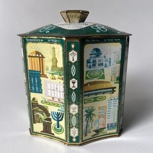 Vintage Jerusalem Canister Souvenir Holy Land Tin